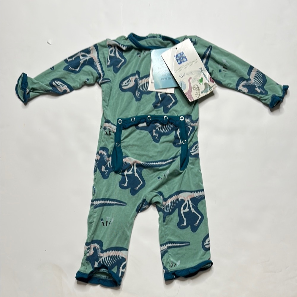 Kickee Pants Green Dinosaur Print Footies